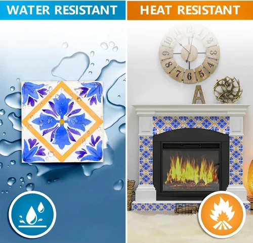 Miniatura 5 de Mi Alma Adhesivo para azulejos, fácil aplicación, ideal para baño, cocina, azulejos de pared (azul y naranja, 8 x 8 pulgadas)