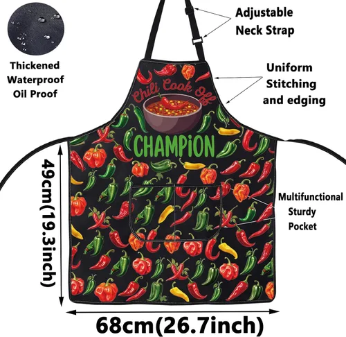 Miniatura 2 de WZMPA Chili Cook Off Champion - Delantal de cocina para chili, regalo de chef, delantales de cocina ajustables para hombres y mujeres
