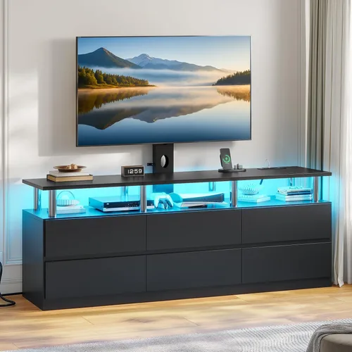ADORNEVE Soporte de TV con soporte y toma de corriente, soporte de TV para televisores de 32/45/55/60/65/70 pulgadas, moderno soporte de TV LED con