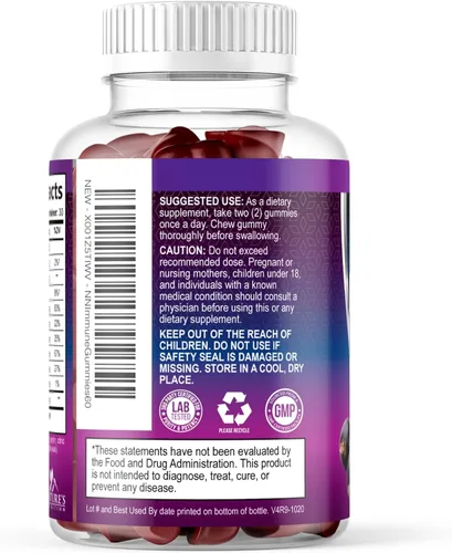 Miniatura 8 de Gomitas de apoyo inmunológico de saúco, gomitas de saúco Sambucus de 3 veces más fuerza con vitamina C, D3 y zinc, extracto de saúco negro
