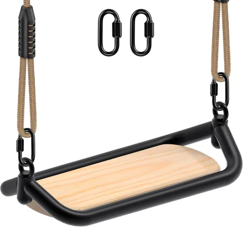 Miniatura 11 de SELEWARE Asiento colgante de madera, 17.5 x 8.2 pulgadas, 2 mosquetones, columpio de árbol para adultos y niños, patio trasero interior o exterior