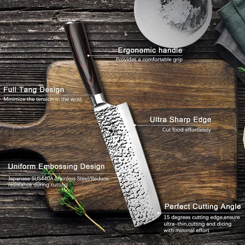 Miniatura 9 de imarku Nakiri - Juego de cuchillos para cocina con bloque y afilador, cuchillo para verduras y carne, afilado