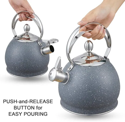 Miniatura 6 de Creative Home - Tetera silbante de acero inoxidable de 2.5 cuartos de galón con fondo de aluminio capsulado para agua caliente de ebullición rápida