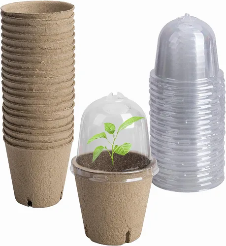 Miniatura 7 de EBaokuup 40 macetas biodegradables para siembra, macetas de vivero de plantas de 3.1 pulgadas con cúpula de humedad, macetas de turba para plantas