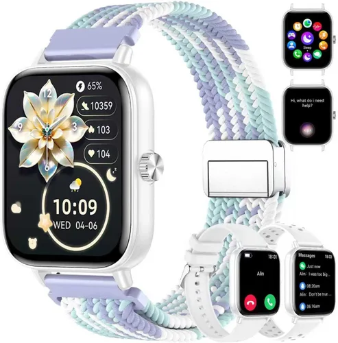 Reloj inteligente para mujeres y hombres, reloj inteligente con pantalla táctil HD de 1.83 pulgadas con llamadas Bluetooth, hacer llamadas, Blanco