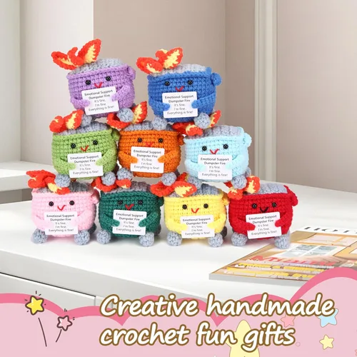 Miniatura 4 de RovyFota Contenedor de basura de ganchillo de apoyo emocional con tarjeta positiva, bonita decoración de habitación, juguetes de punto, divertidos
