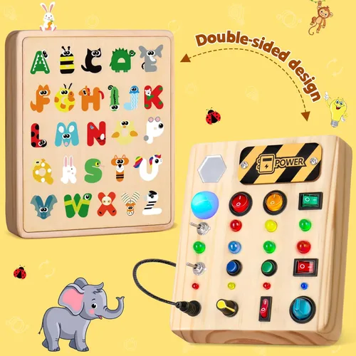 Miniatura 2 de TINTECUSA Tablero Ocupado LED, Juguetes Sensoriales de Madera para Niños Pequeños, Juguete Musical Montessori para Avión, Juguete Educativo