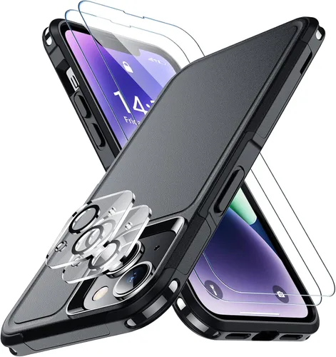 SPIDERCASE Funda para iPhone 14/iPhone 15, [protección de grado militar de 15 pies] Paquete de 2 [protectores de pantalla de vidrio templado +
