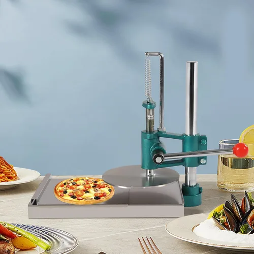 Miniatura 4 de Máquina de prensa de masa de pizza, máquina manual de prensa de pastelería de pizza con platos dobles, prensa de pizza doméstica de acero inoxidable