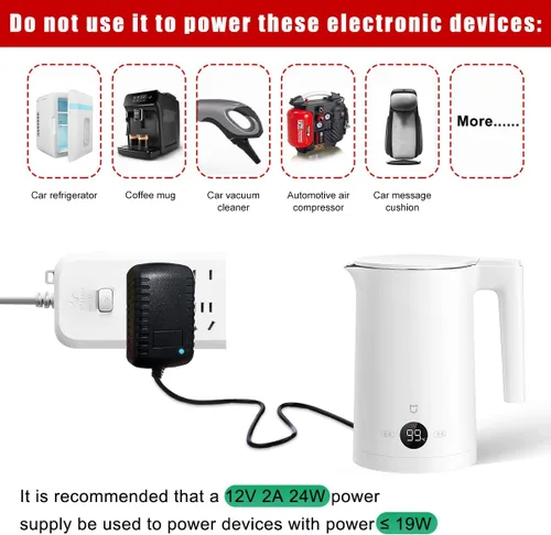 Miniatura 4 de Ohleats Convertidor de CA a CC, convertidor de 100-240V a 12V 2A 24W AC/DC, transformador de adaptador de fuente de alimentación CA/CC automático
