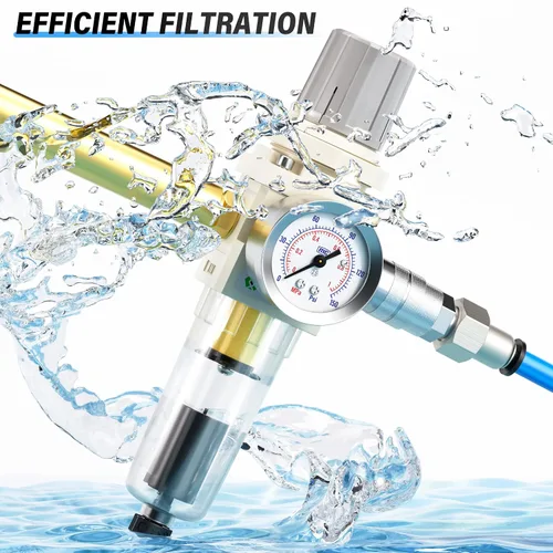 Miniatura 9 de TAILONZ PNEUMATIC Regulador de presión de filtro de aire de drenaje automático NPT de 1/4 de pulgada Combo Piggyback, filtro compresor