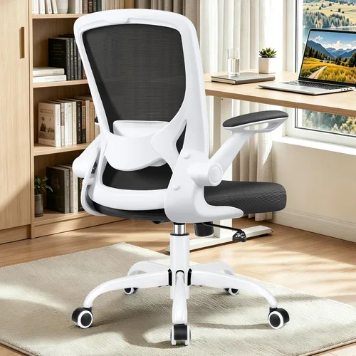 BESTFAIR Silla de oficina ergonómica, sillas de malla para computadora con soporte lumbar, silla de escritorio giratoria con brazos abatibles y