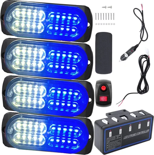 Miniatura 12 de Luces LED de advertencia, 4 piezas, advertencia de emergencia, construcción de peligro, ultra delgada, función de sincronización para automóvil