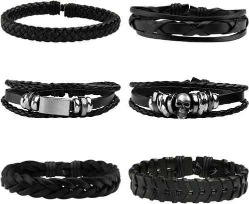 Miniatura 8 de Pulsera de piel sintética EIGSO hecha a mano para hombres estilo retro con nudo ajustable