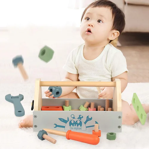 Miniatura 5 de Caja de herramientas de madera para niños pequeños, construcción educativa, juguetes para niños, juego de accesorios de juego, regalo creativo