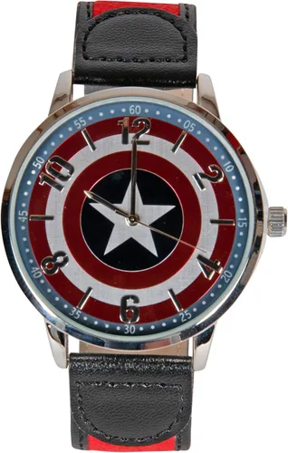 Marvel Comics - Reloj de escudo del Capitán América con correa de cuero Varios colores