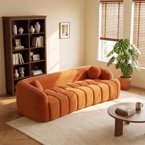 Miniatura 18 de Sofá de asiento profundo moderno de 3 plazas con patas de madera de abedul, sofá de cuero de 80.25 pulgadas, sofá tapizado suave para sala de estar