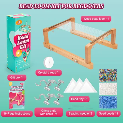 Miniatura 5 de PP OPOUNT Kit de telar de cuentas ajustables, suministros de cuentas de telar de madera con instrucciones detalladas, prácticos accesorios