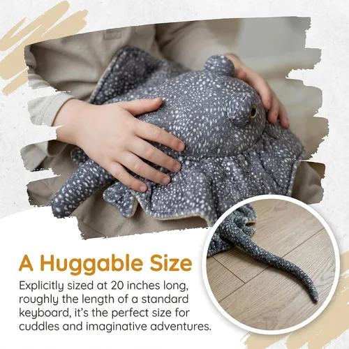 Miniatura 3 de Juguete de peluche de pez raya de simulación – 20 pulgadas, manta raya, leopardo, mantarraya, leopardo, mantarraya, juguete de mar profundo, lindo