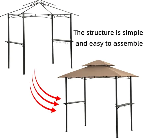 Miniatura 8 de Gazebo de parrilla de 8 x 5 pies, carpa de parrilla para parrilla al aire libre, gazebo de barbacoa de doble nivel con marco de acero, dos estantes