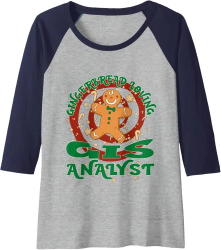 Miniatura 5 de GIS Analyst Job Gingerbread - Camiseta de béisbol raglán de Navidad, Negro