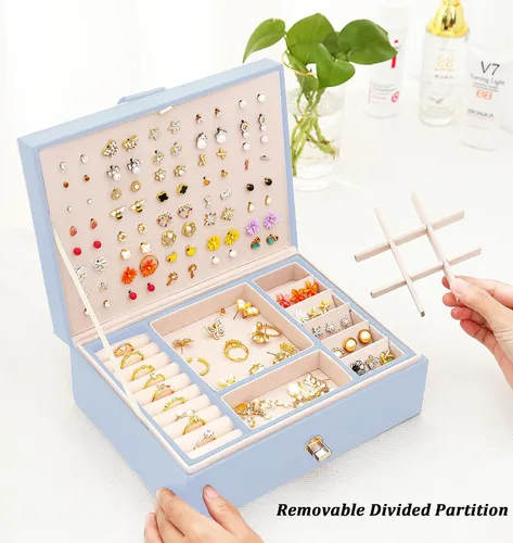 Miniatura 183 de Joyero de pendientes para mujeres y niñas, organizador de aretes de 5 capas, caja organizadora de joyas blanca con candado, collares y aretes