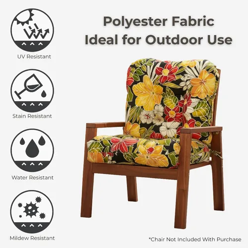 Miniatura 3 de Cojines para silla de exterior con bisagras, diseño de una sola pieza, cojín reversible para asiento y respaldo de patio con lazos, tela
