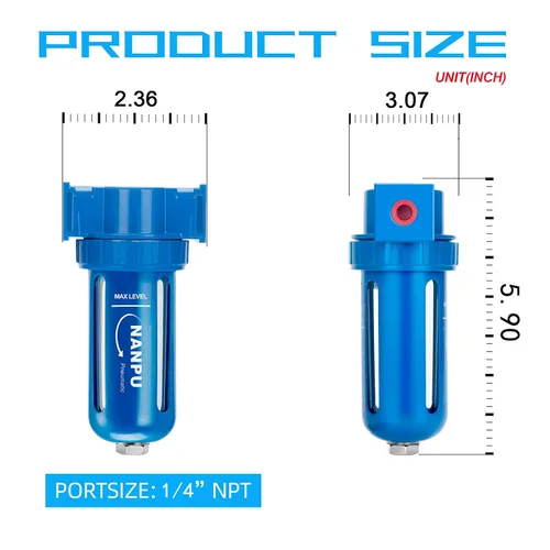 Miniatura 4 de NANPU Secador desecante de aleación de zinc, filtro de aire comprimido en línea, separador de agua y humedad, cuenco de polietileno (1/4" NPT)