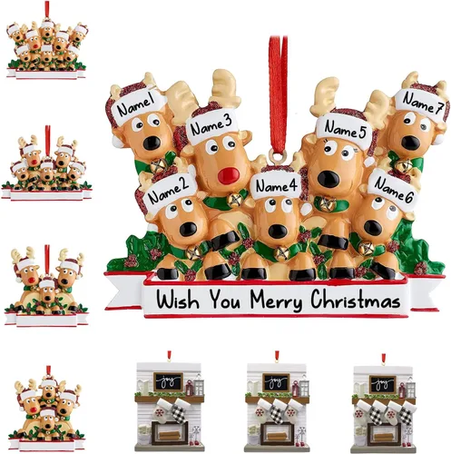 Miniatura 25 de Adornos de Navidad personalizados 2025, repisa de chimenea, familia de 2/3/4/5/6 nombres de miembros de la familia Joy para decoraciones de árbol