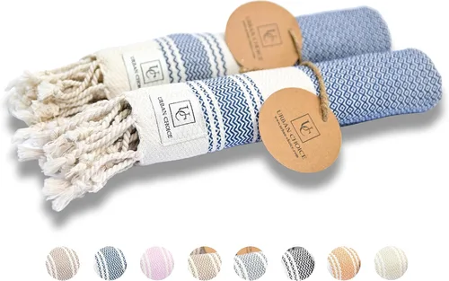 Miniatura 5 de Juego de 4 toallas de mano turcas con lazo para colgar (18 x 38 pulgadas), prelavadas, toallas de mano decorativas multiusos para baño, manos, Azul