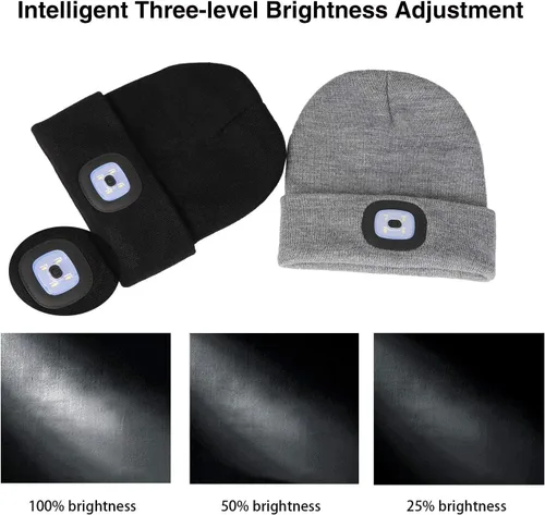 Miniatura 6 de PRAVETTE - Gorro de punto con luz LED, recargable, con USB, para hombre, mujer