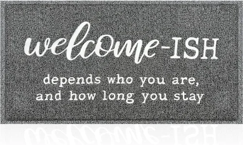 Miniatura 17 de JJUUYOU Felpudo de bienvenida para puerta delantera, entrada al aire libre, Welcome Ish Depends Who You are, tapete antideslizante de goma
