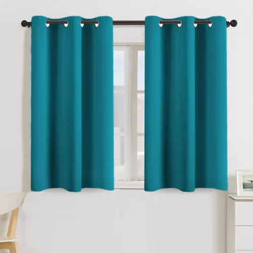 Cortinas Turquoize de color verde azulado opacas para dormitorio de 45 pulgadas de longitud, cortinas cortas para ventana pequeña, con aislamiento