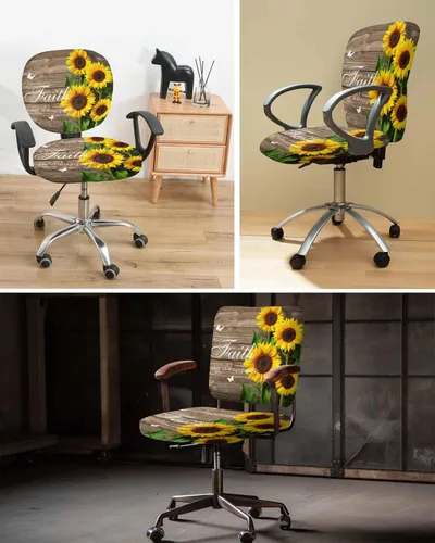 Miniatura 6 de Funda elástica para silla de oficina con diseño floral de granja, funda de asiento para silla de computadora, funda para respaldo, elástica