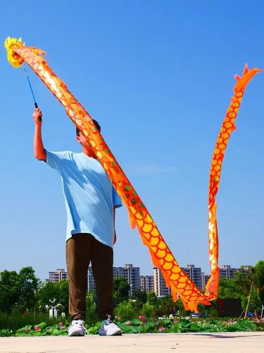 Poi giratorio y agitado fluido de dragón colorido 3D – Flinging the Dragon Spiral Practice Ribbon Streamer con mangos de fibra de vidrio + bolsa de