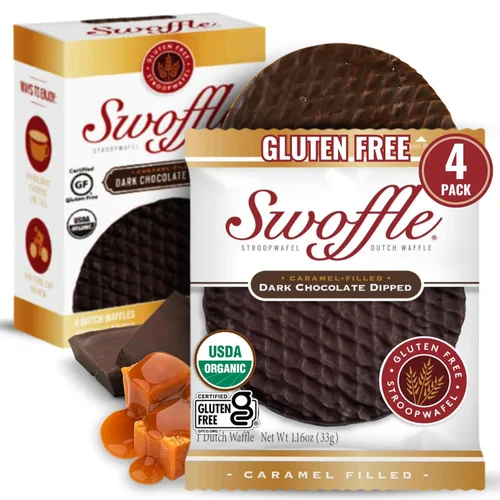 Miniatura 7 de Stroopwafels Orgánicos Certificados Sin Gluten de Swoffle - Relleno de Caramelo (16) Obleas de 1.16oz Sin OGM, Sin Trigo, Kosher, Sin Soja y Sin