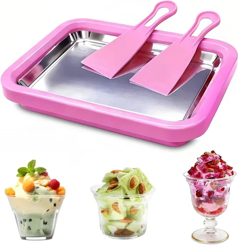 Máquina de helados enrollada con 2 raspadores, bandeja de acero inoxidable de grado alimenticio para yogur congelado y granizado, hecho en casa para