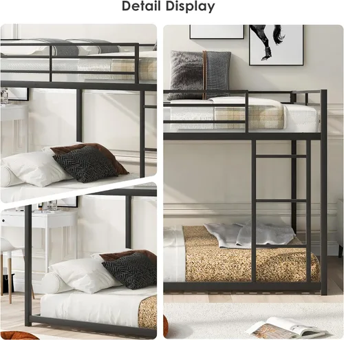 Miniatura 4 de DlandHome Litera de metal matrimonial sobre tamaño matrimonial con escalera, marco de litera de perfil bajo para niños y adultos, litera de acero