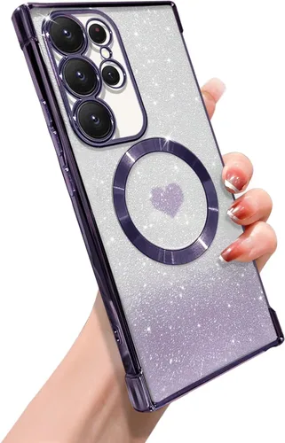 Miniatura 10 de ZONRW Funda magnética para Samsung Galaxy S22 Plus, para mujeres y niñas, chapado de lujo suave, con purpurina degradada, lindo corazón, compatible