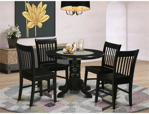 Miniatura 2 de East West Furniture SHNO5-BLK-W - Juego de comedor de 5 piezas que incluye una mesa de comedor redonda con pedestal y 4 sillas de asiento de madera
