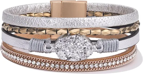 Miniatura 294 de FANCY SHINY - Pulsera de cuero estilo bohemio, pulsera de cuentas de cristal con cierre magnético, regalos de joyería para mujer
