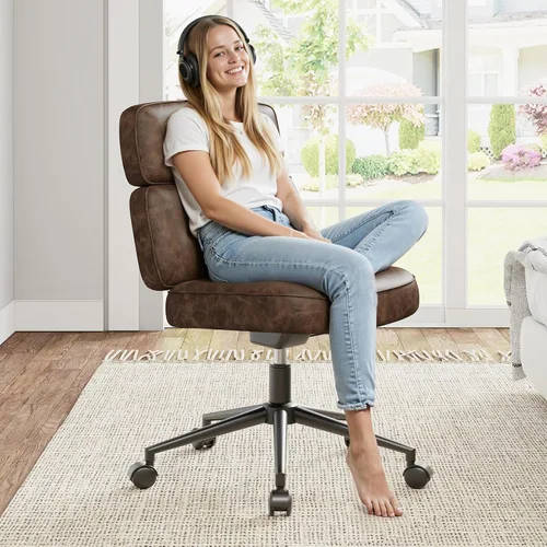 Miniatura 2 de OLIXIS Silla ergonómica de escritorio para oficina en casa, silla de computadora de piel sintética con soporte lumbar, altura ajustable, giratoria