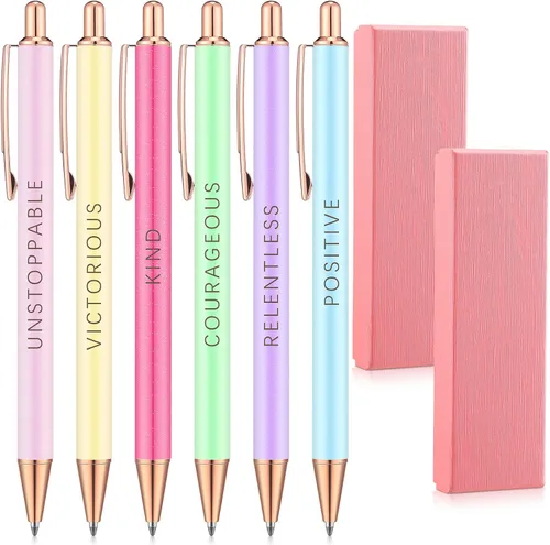 Outus Juego de 6 bolígrafos de Navidad elegantes, regalos inspiradores para mujeres, bolígrafos motivacionales de oficina, regalos de metal bonito