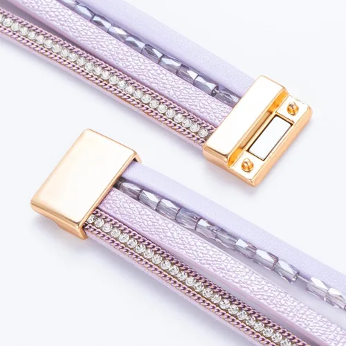 Miniatura 245 de FANCY SHINY - Pulsera de cuero estilo bohemio, pulsera de cuentas de cristal con cierre magnético, regalos de joyería para mujer