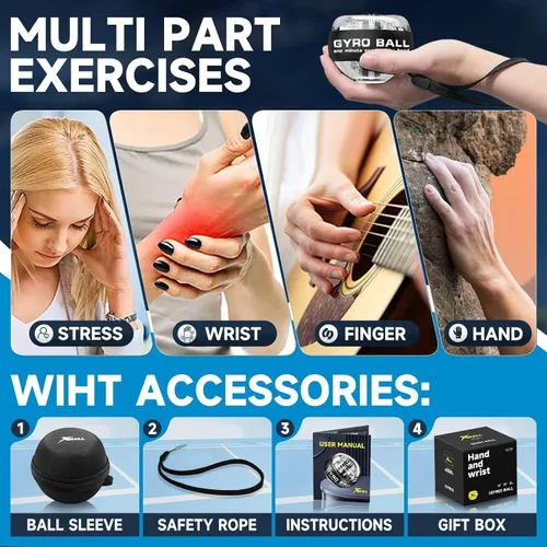 Miniatura 4 de XMALL Bola de giroscopio de muñeca, fortalecedor de antebrazo de mano, entrenador de muñeca, iluminación colorida de arranque automático Rojo