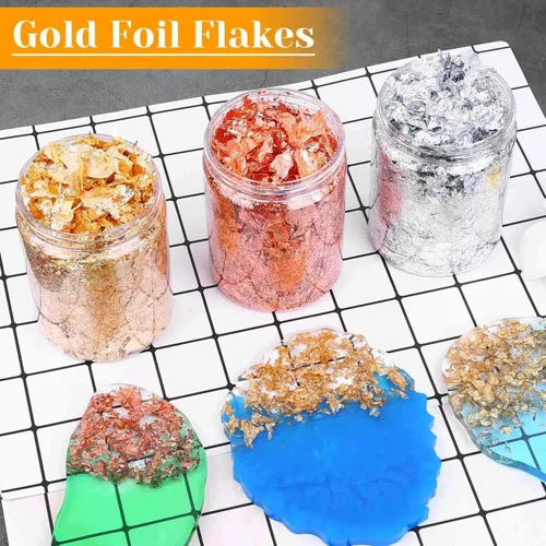 Miniatura 8 de PAXCOO - Copos de lámina dorada de 1.59 oz para la fabricación de joyas de resina, hojuelas metálicas de lámina dorada para uñas, pintura