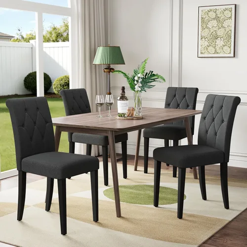 Welzona - Juego de 4 sillas tapizadas para comedor, estilo Parsons, con botones, con patas de madera maciza, silla moderna de tela para Negro