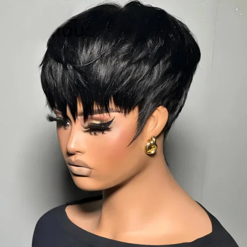 Miniatura 9 de Peluca de cabello humano corto con encaje frontal para mujeres negras, peluca de corte Pixie, peluca de encaje previamente despuntada en T