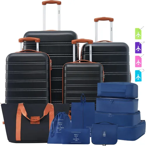 Miniatura 548 de Merax Juegos de equipaje de mano en maleta aprobada por aerolíneas, estuche rígido con ruedas giratorias expandibles, Negro