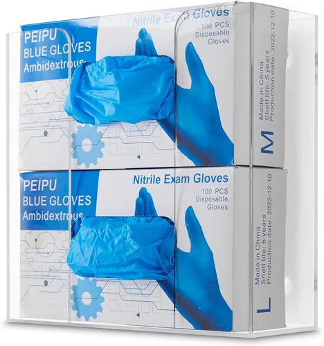 Stock Your Home Dispensador doble de guantes acrílicos, estante para caja de pañuelos, soporte de pared para guantes, para cocina, armario de